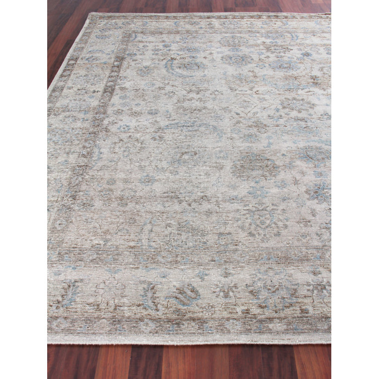 Harper Beige Ivory Blue Hand-Knotted Wool 9' x 12' Area Rug