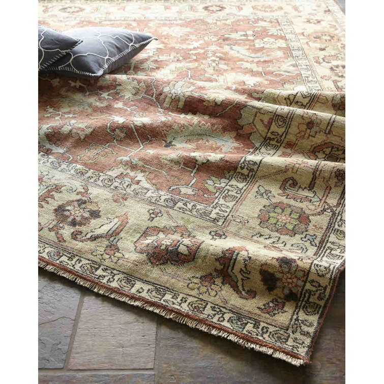 Hand-Knotted Rust and Gold Wool 8' x 10' Oriental Rug