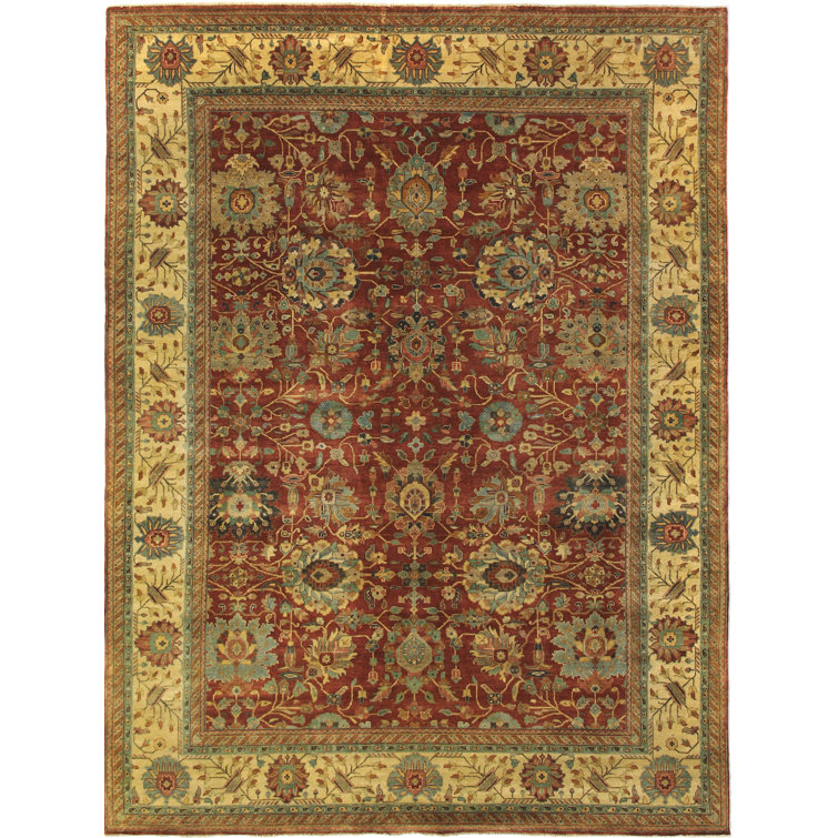 Hand-Knotted Wool Rust and Gold 10' x 14' Area Rug