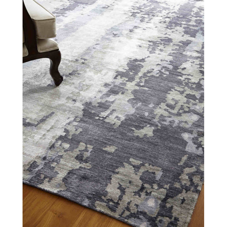 Hand-Knotted Elegance Blue Viscose Abstract 9' x 12' Rug
