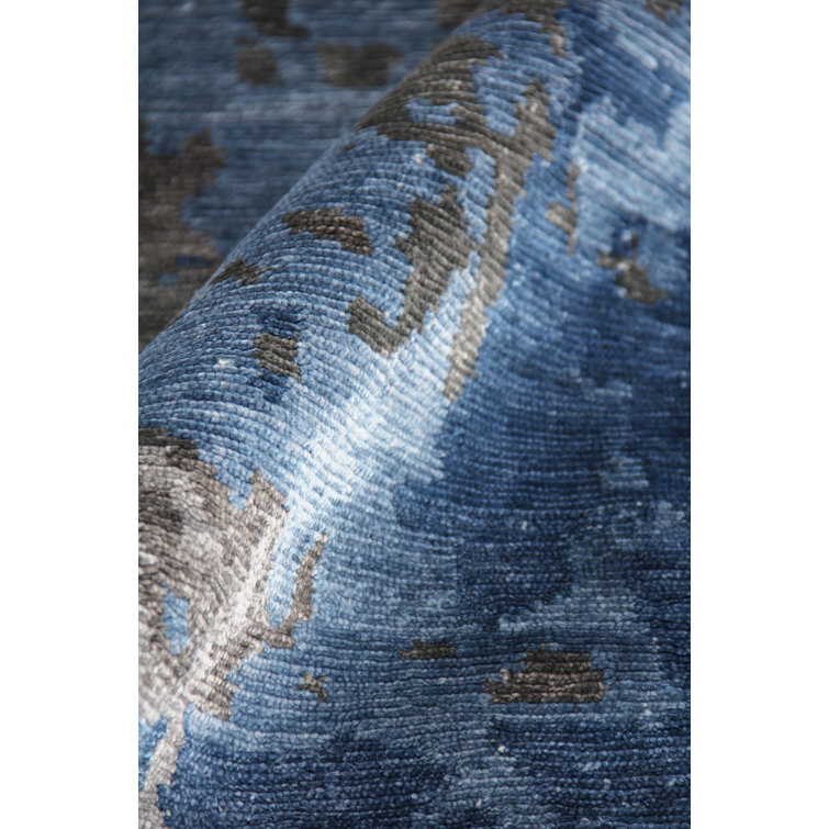 Hand-Knotted Blue Abstract Viscose Cotton 10' x 14' Rug