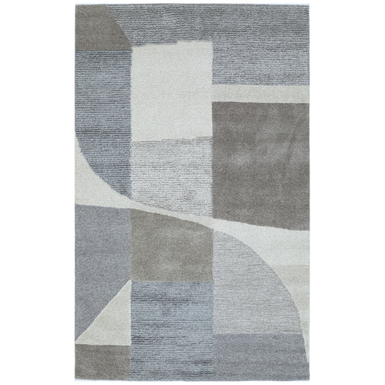 Handmade Blue and Gray Abstract Wool Rug 5' x 8'