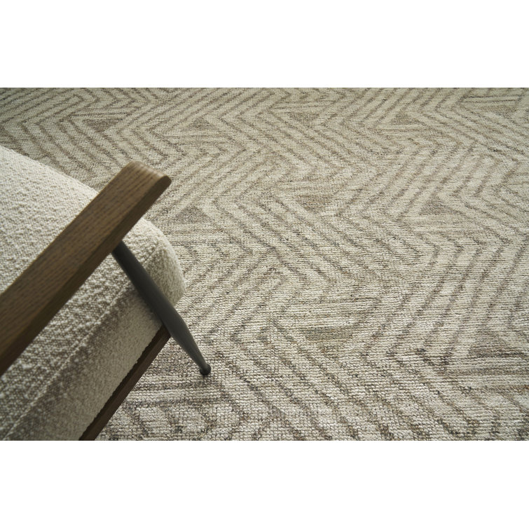Eaton Beige Geometric Hand-Knotted Wool and Viscose Rug, 8' x 10'