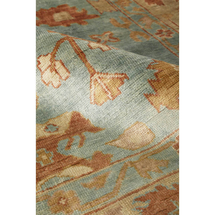 Hand-Knotted Beige and Dark Blue Wool Oriental Rug, 8' x 10'