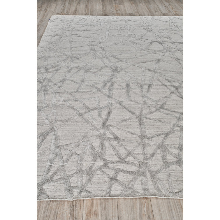 Handmade Gray Abstract Wool and Viscose 9' x 12' Rug