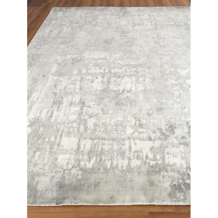 Handmade Silver Abstract Wool and Silk 8' x 10' Area Rug