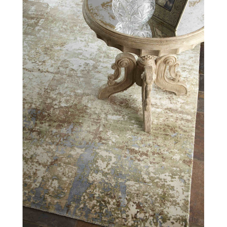 Handmade Brown/Ivory Abstract Viscose Rectangular Rug 8' x 10'