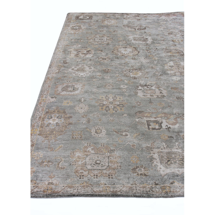 Hand-Knotted Blue and Gray 10' x 14' Viscose Area Rug