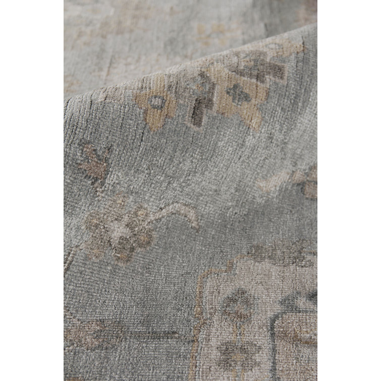 Hand-Knotted Blue and Gray 10' x 14' Viscose Area Rug