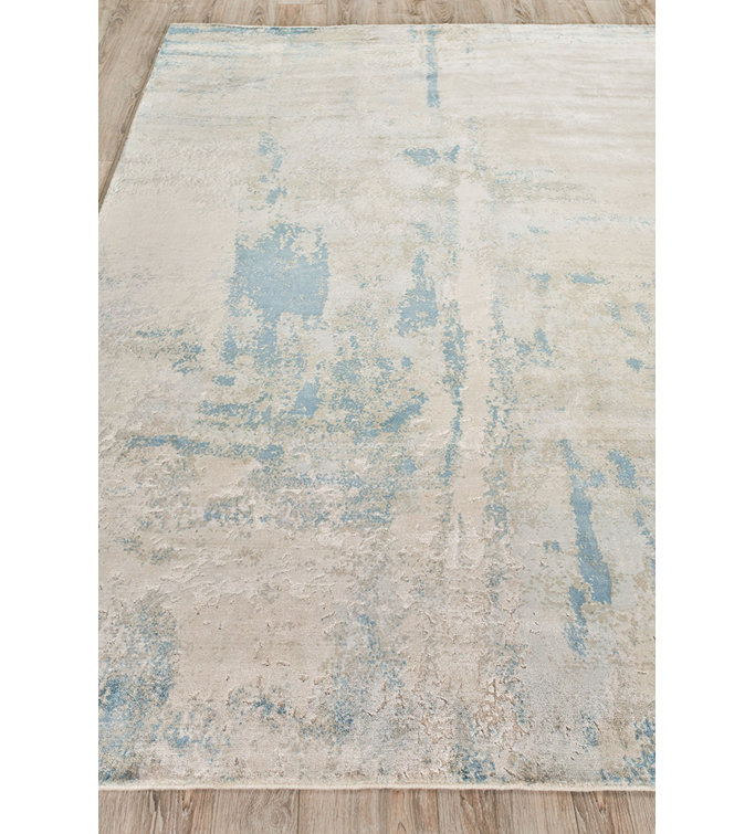 Handmade 10' x 14' Blue Abstract Viscose Cotton Rug