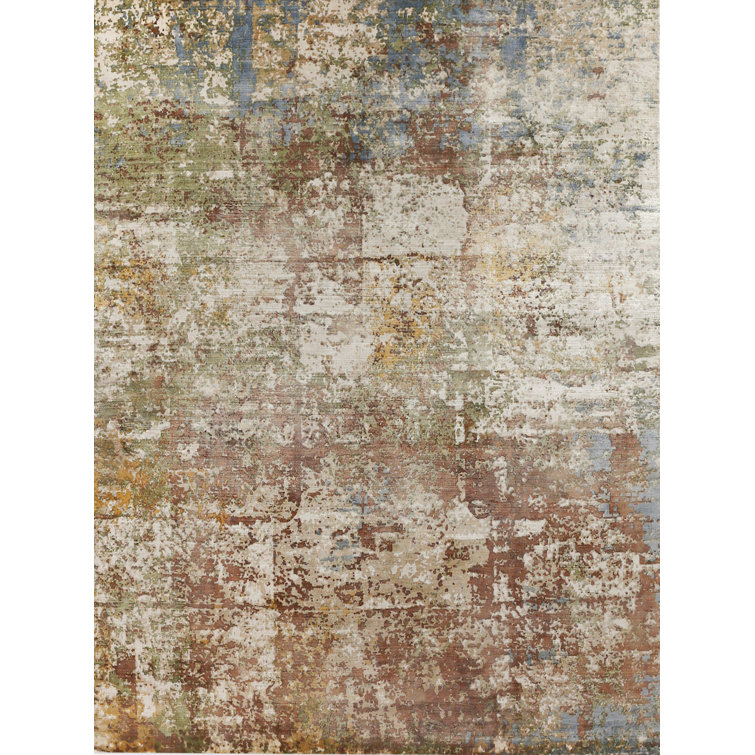 Handmade Brown/Ivory Abstract Viscose Rectangular Rug 8' x 10'