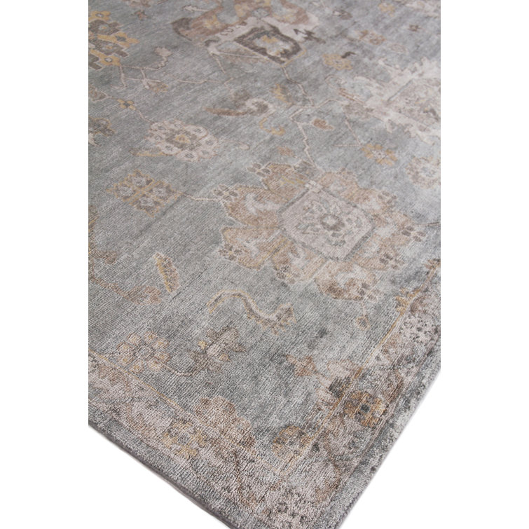 Hand-Knotted Blue and Gray 10' x 14' Viscose Area Rug