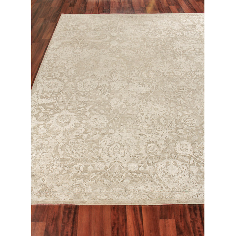 Jangal Ivory & Beige Hand-Knotted Wool-Silk Blend 8' x 10' Rug