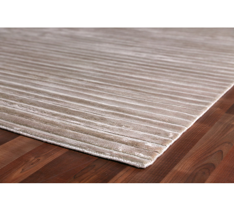 Silver Rectangular Hand Loomed Viscose Striped Area Rug