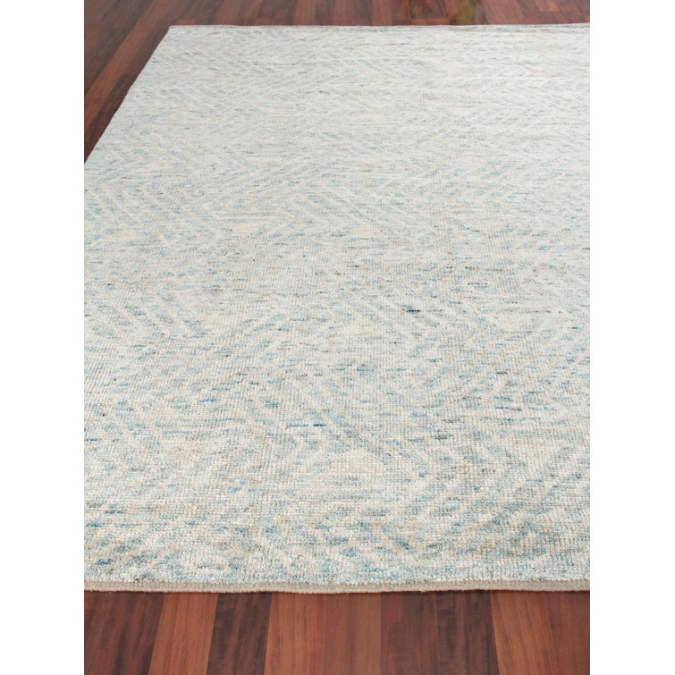 Eaton Striated Blue and Ivory Hand-Knotted Wool Rug, 6' x 9'