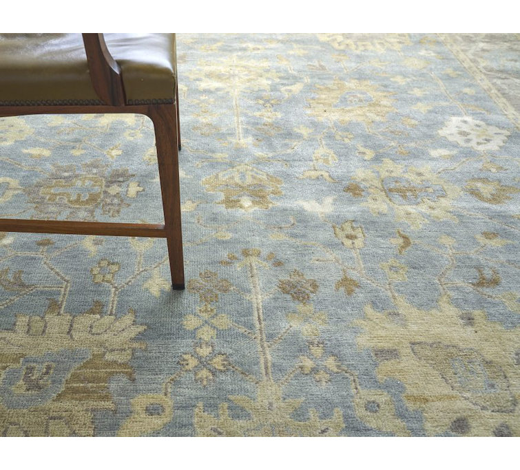 Hand-Knotted Gray and Blue Wool Oriental 8' x 10' Rug