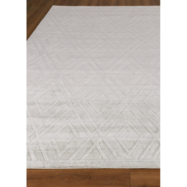 Handmade Ivory Geometric Wool and Viscose 8' x 10' Rug