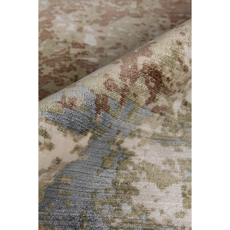 Handmade Brown/Ivory Abstract Viscose Rectangular Rug 8' x 10'