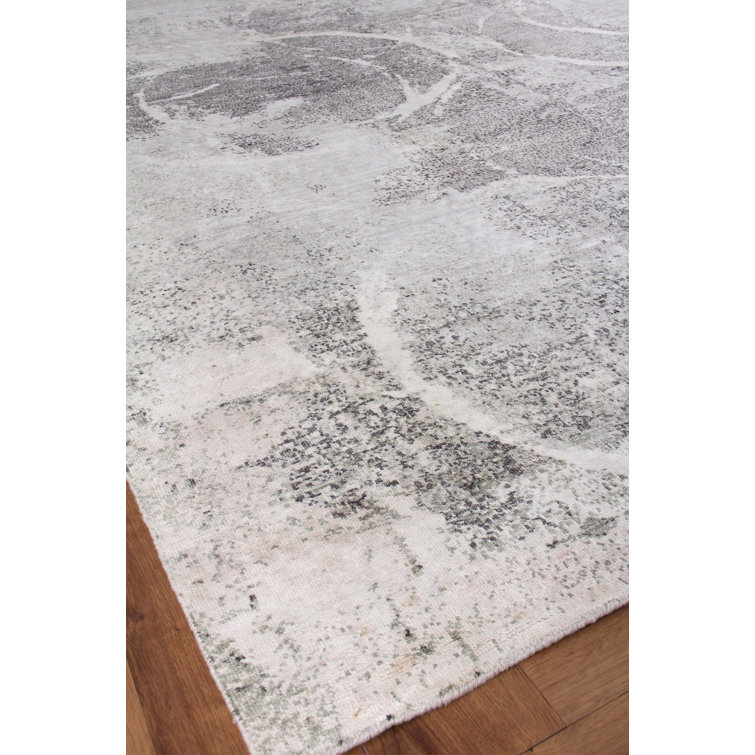 Elegant Ivory Abstract Hand-Knotted Pure Silk 8' x 10' Area Rug