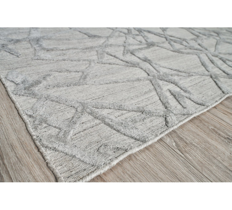 Handmade Gray Abstract Wool and Viscose 9' x 12' Rug