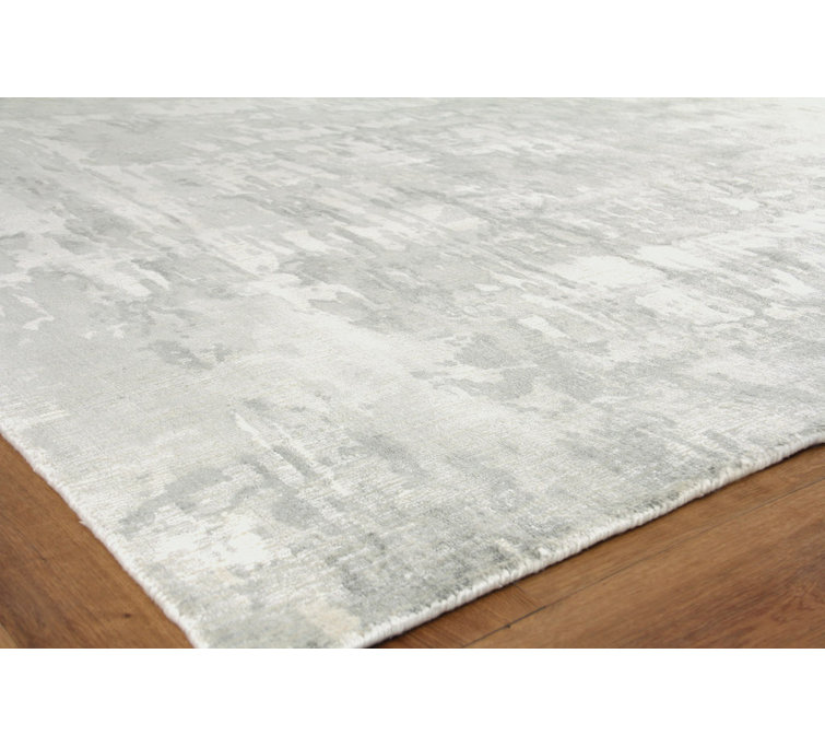 Handmade Abstract Gray and Silver Wool Viscose Area Rug