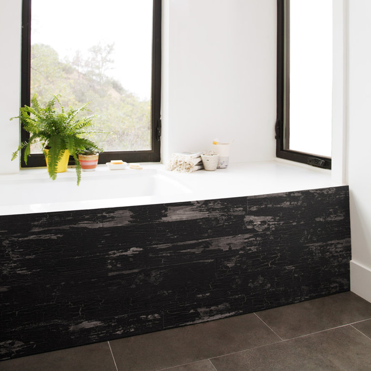 Distressed Black Solid Wood Wall Paneling 47.5"