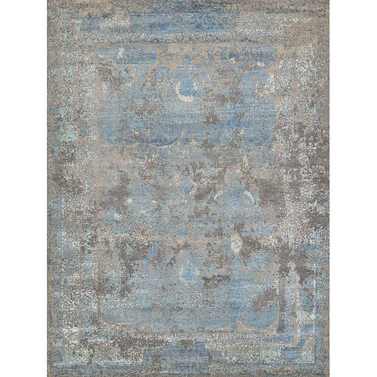 Elder Gray & Blue Hand-Knotted Wool-Blend 8' x 10' Area Rug