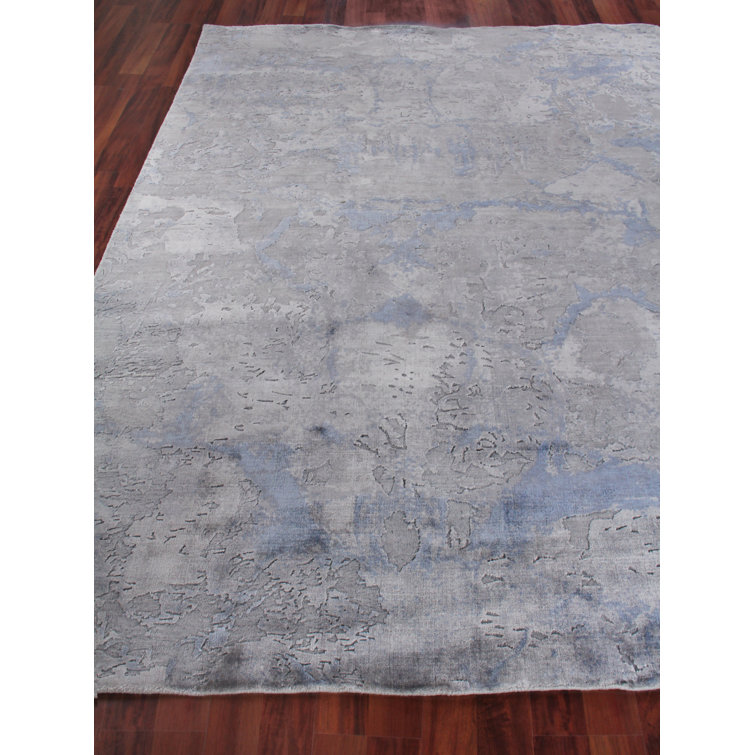 Handmade Gray Abstract Viscose Cotton 10' x 14' Rug