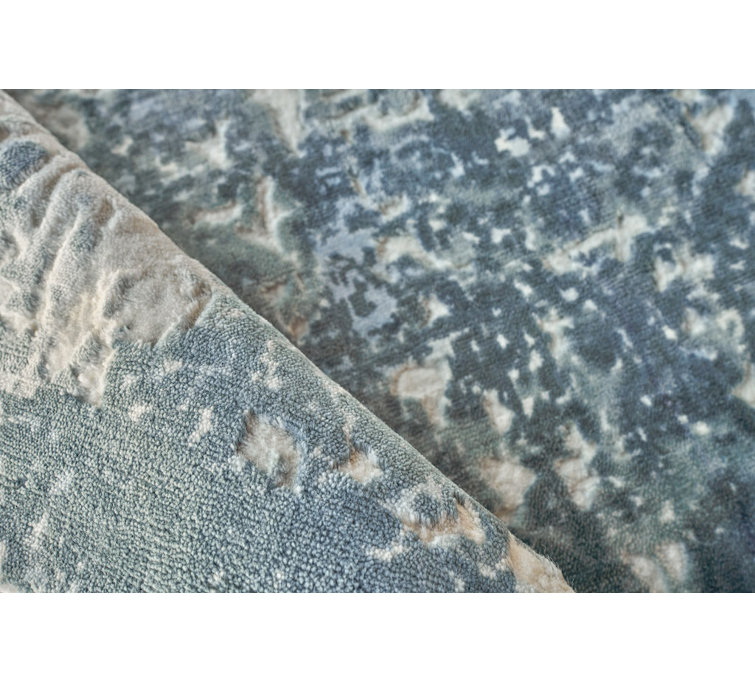 Ivory and Blue Handmade Abstract Viscose Area Rug