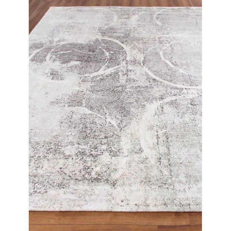Elegant Ivory Abstract Hand-Knotted Pure Silk 8' x 10' Area Rug