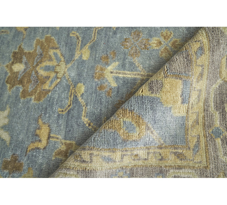 Hand-Knotted Gray and Blue Wool Oriental 8' x 10' Rug