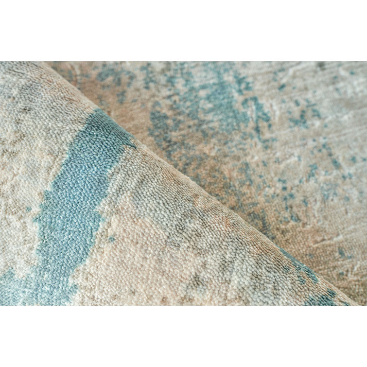 Handmade 10' x 14' Blue Abstract Viscose Cotton Rug