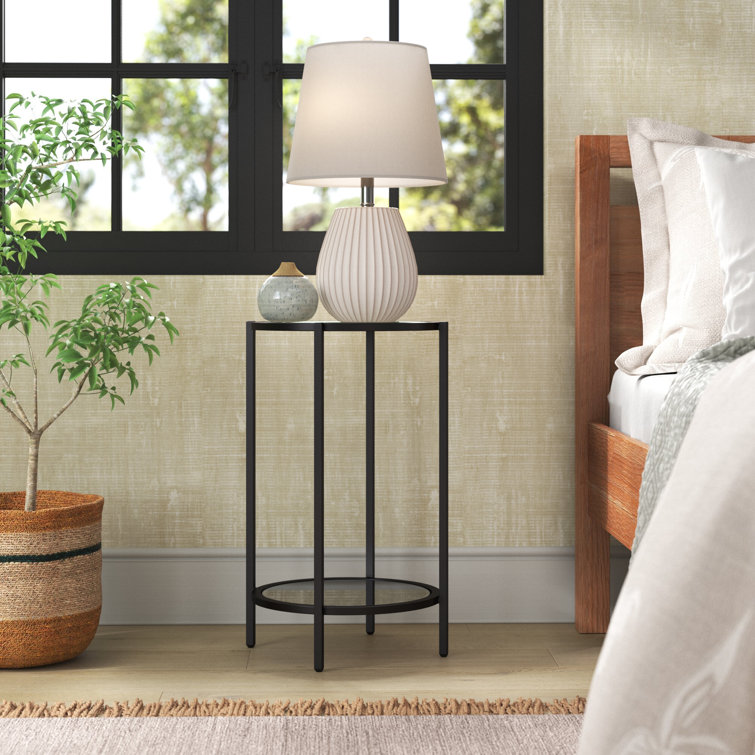 Ava 15" Round Black Metal and Clear Glass End Table