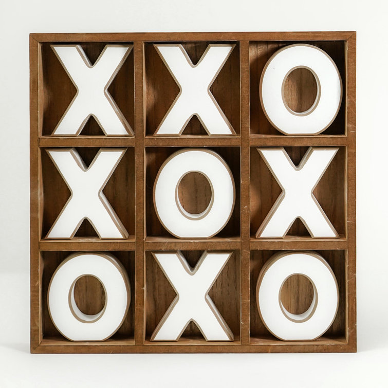 Farmhouse-Style Large Wooden Tic-Tac-Toe Game and Coffee Table Decor
