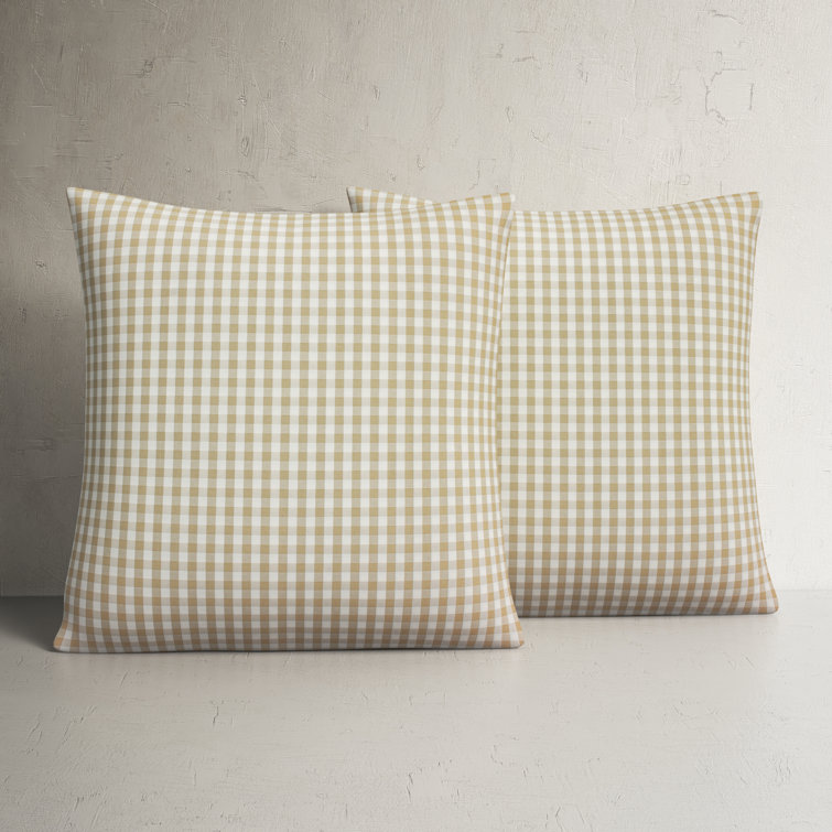 Beige and White Plaid Square Outdoor Throw Pillows, Set of 2