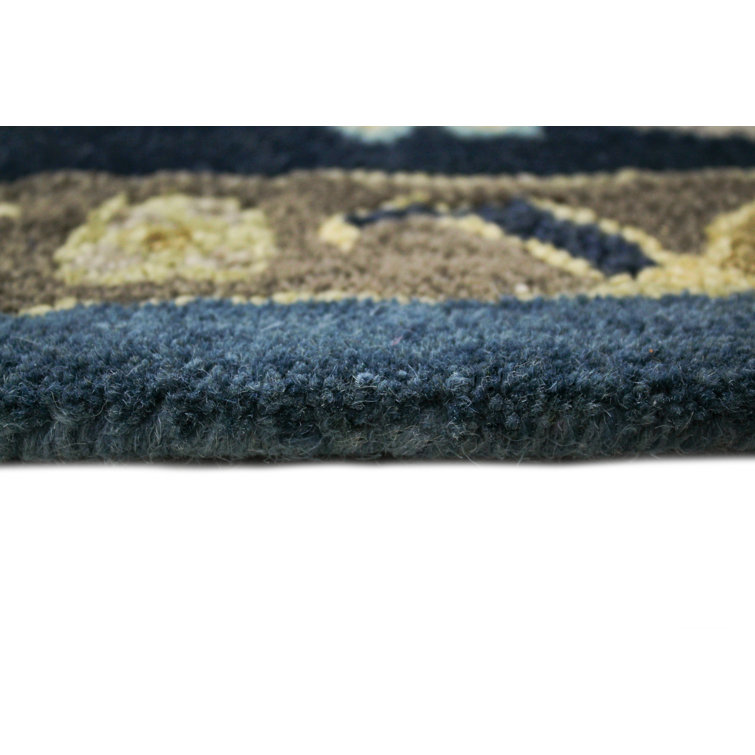 Azure Blue Floral Hand-Tufted Wool and Cotton Rug