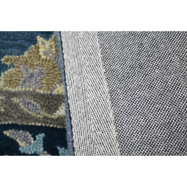 Azure Blue Floral Hand-Tufted Wool and Cotton Rug