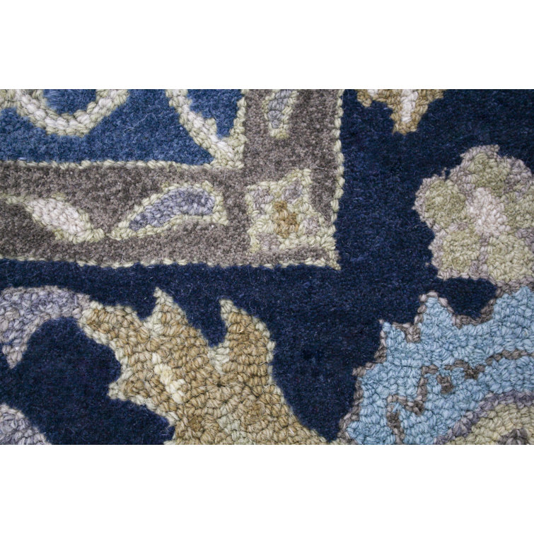 Azure Blue Floral Hand-Tufted Wool and Cotton Rug