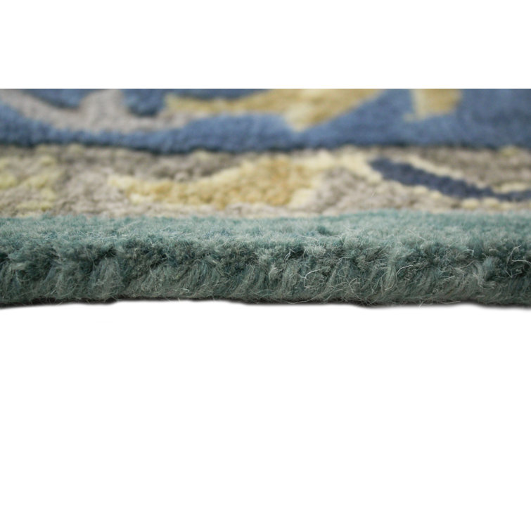 Handmade Blue Wool Floral Tufted 5' x 7' Rug