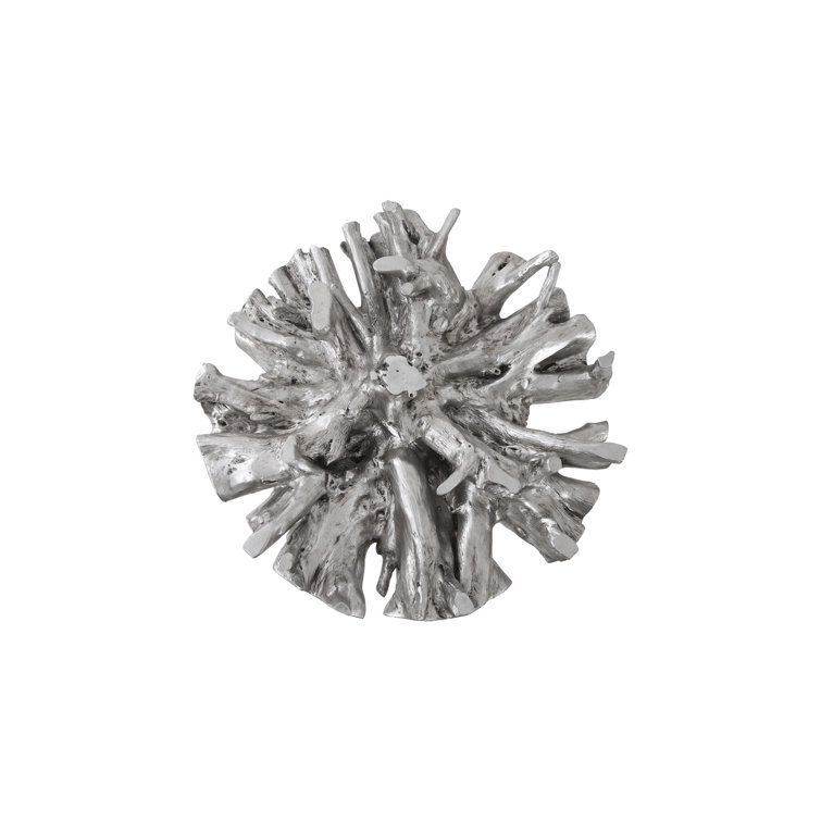 Silver Leaf Finish Round Glass Dining Table with Root Base