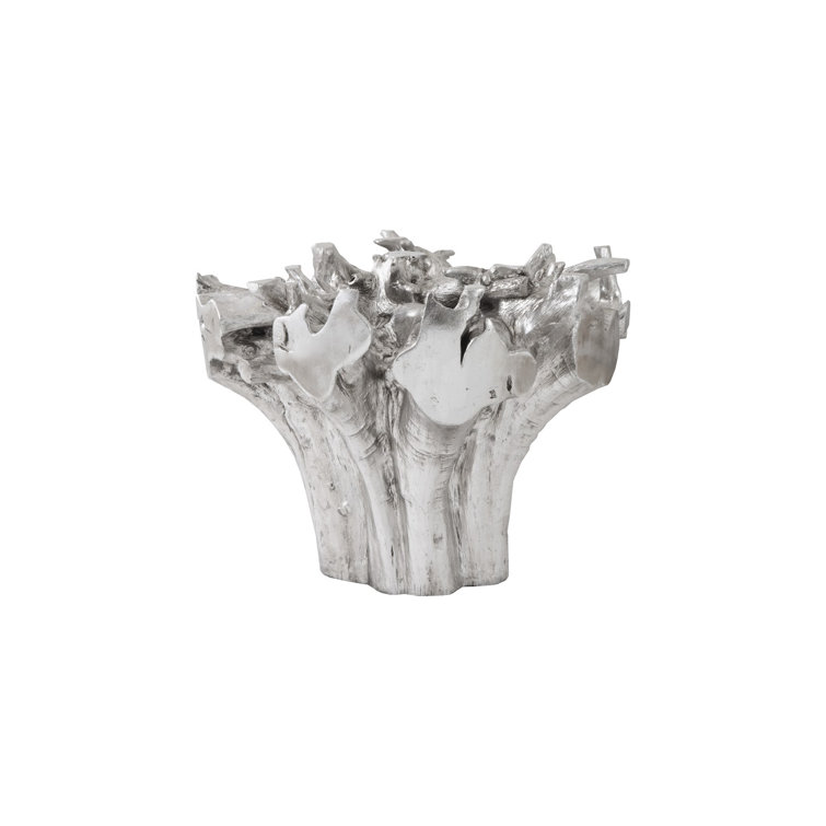 Silver Leaf Finish Round Glass Dining Table with Root Base