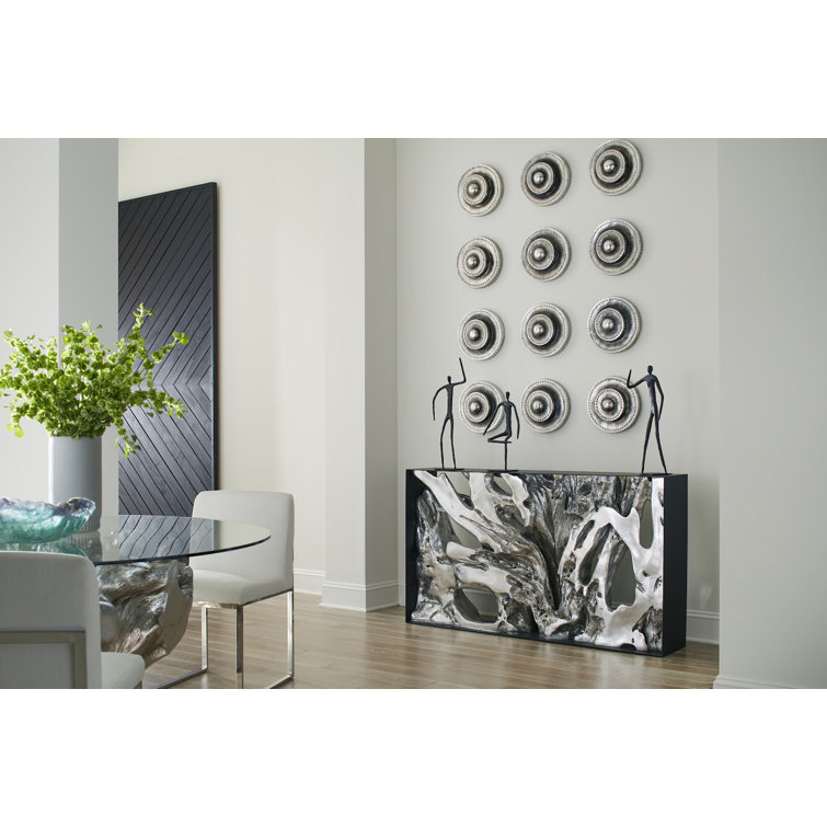 Silver Leaf Finish Round Glass Dining Table with Root Base