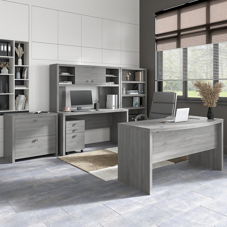 Modern Gray 2-Drawer Lateral File Cabinet with Satin Silver Hardware
