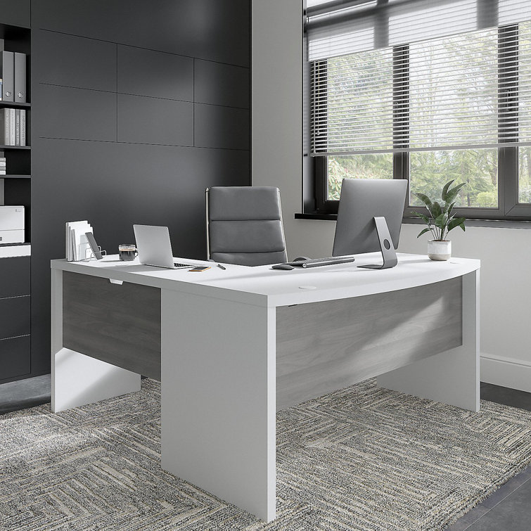 Gray Sand L-Shaped Corner Computer Desk with Wood Finish