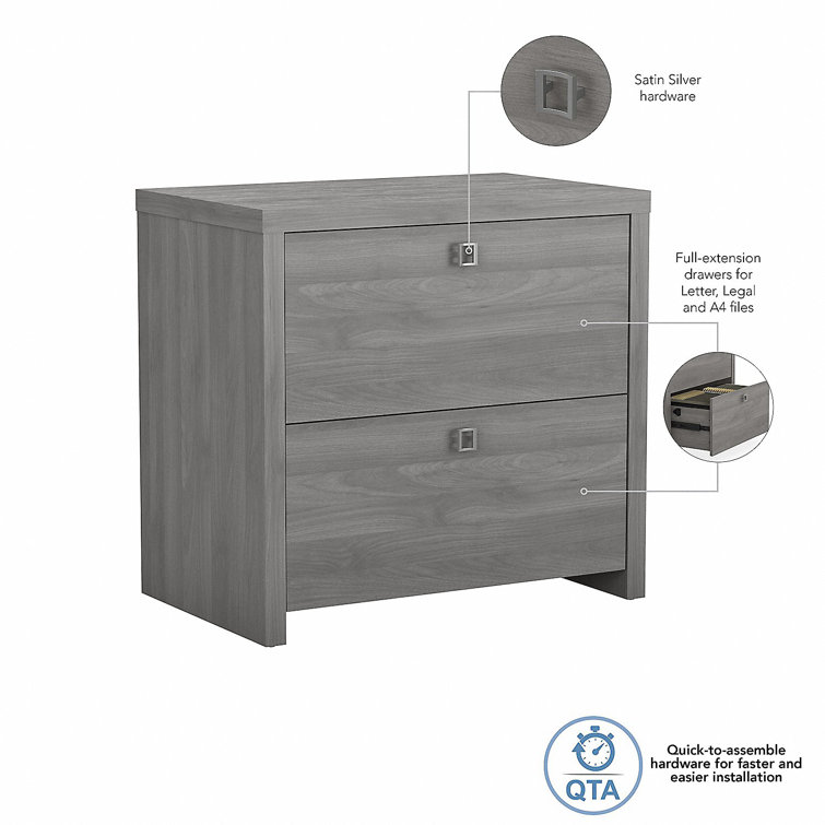 Modern Gray 2-Drawer Lateral File Cabinet with Satin Silver Hardware