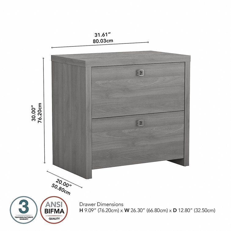 Modern Gray 2-Drawer Lateral File Cabinet with Satin Silver Hardware