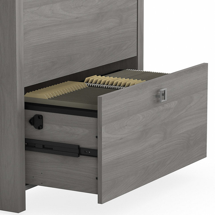 Modern Gray 2-Drawer Lateral File Cabinet with Satin Silver Hardware