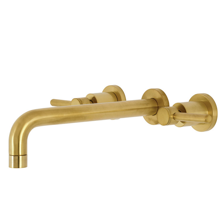 Brushed Brass Double Handle Wall Mount Tub Faucet