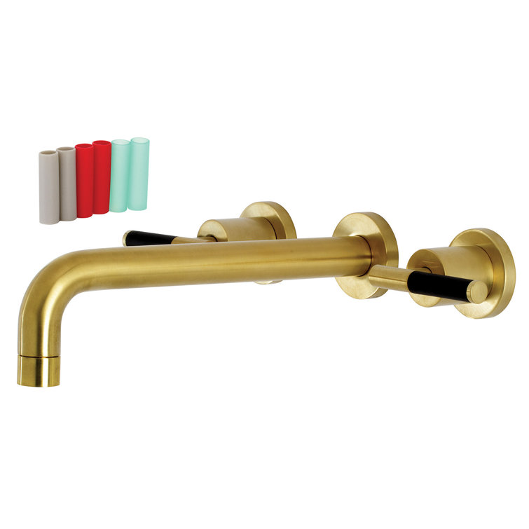 Brushed Brass Wall-Mount Roman Tub Faucet with Dual Handles
