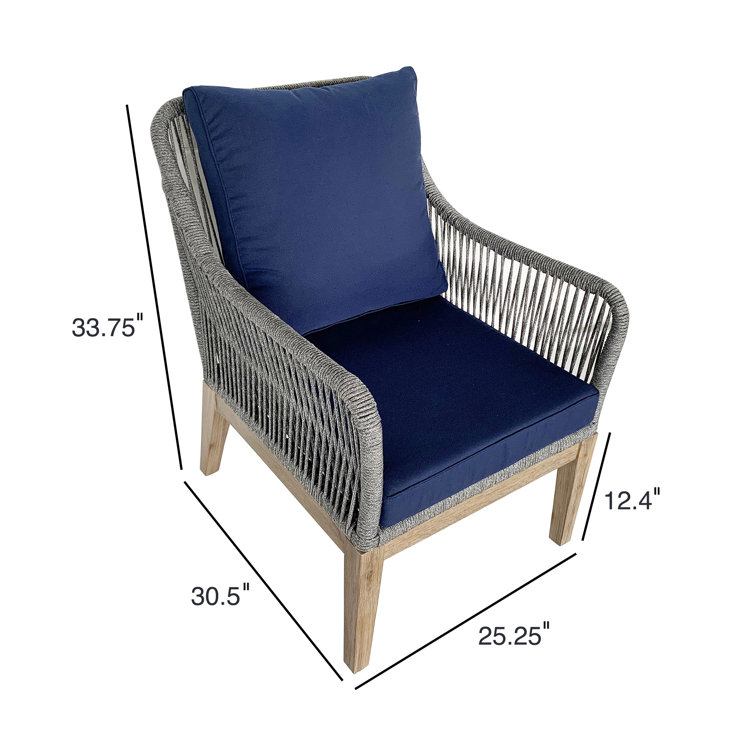 Navy Cushioned Acacia Wood Rope Patio Chair Set